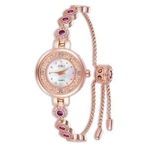 O.M.J. Rose Gold Mother of Pearl Dial Bracelet Watch Stainless Steel Slide